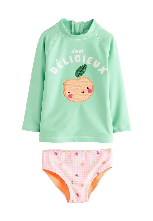 Купальник с принтом Regular fit long sleeve swim set Next, Mint Green Gingham Fruit, зеленый