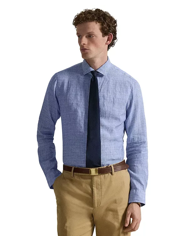 Классическая клетчатая льняная рубашка Polo Ralph Lauren, Blue/White