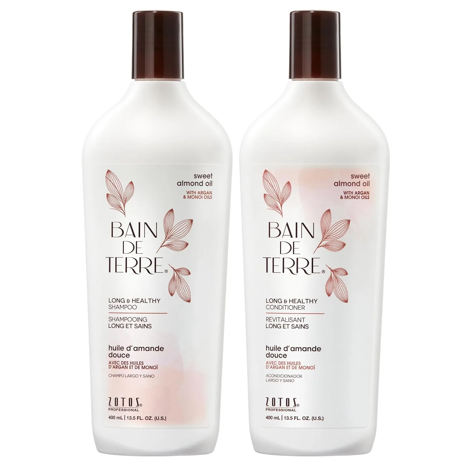Набор шампуня и кондиционера Bain de Terre Long & Healthy | Масло сладкого миндаля | Укрепляет и питает длинные, растущие волосы | Без парабенов | Подходит для окрашенных волос | 383 мл, Green