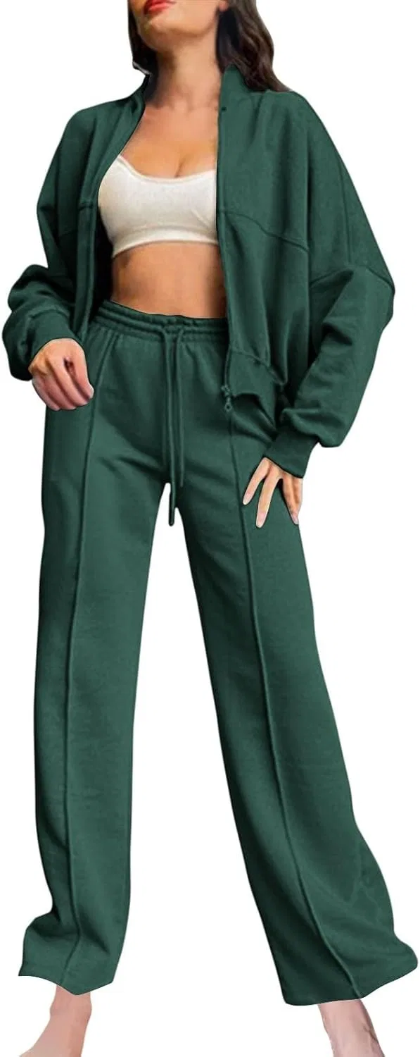 Женский спортивный костюм с оверсайз худи и широкими штанами, Generic, Green