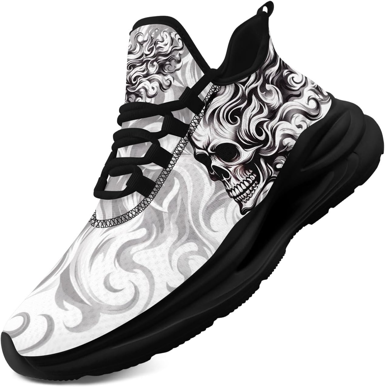 

Крутые индивидуализированные мужские и женские готические кроссовки для бега с черепом, панк стиль, легкие, дышащие, повседневные кроссовки для прогулок и спорта Coolcustomize, белый/серый
