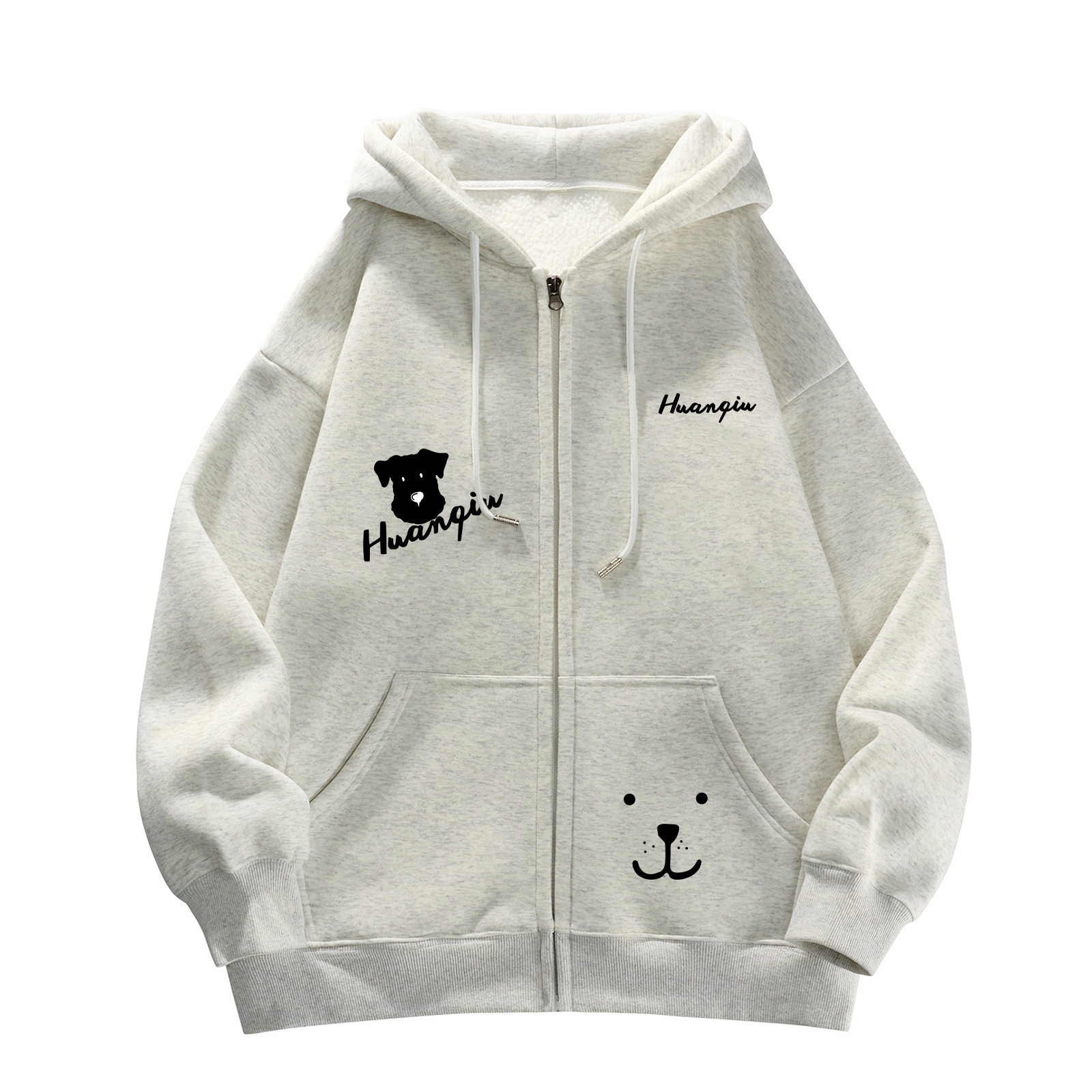 

Толстовка Unisex Hooded Moderate Cardigan HUANQIU, белый heather серый (fleece-lined)