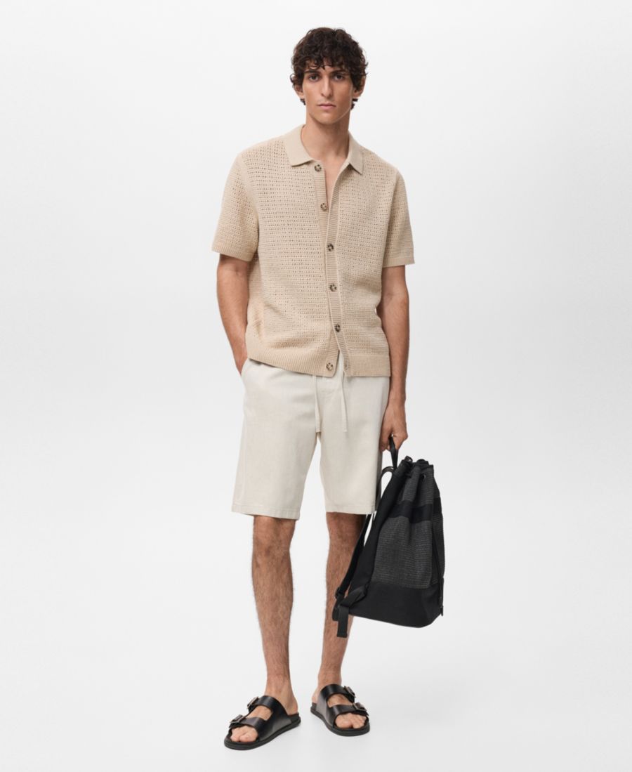 

Мужская ажурная вязаная рубашка MANGO, Beige