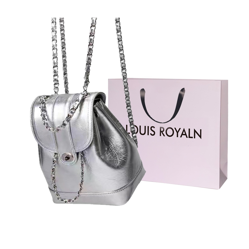 

LOUIS ROYALN Женский рюкзак, Glossy Finish Silver+Custom Shopping Bag