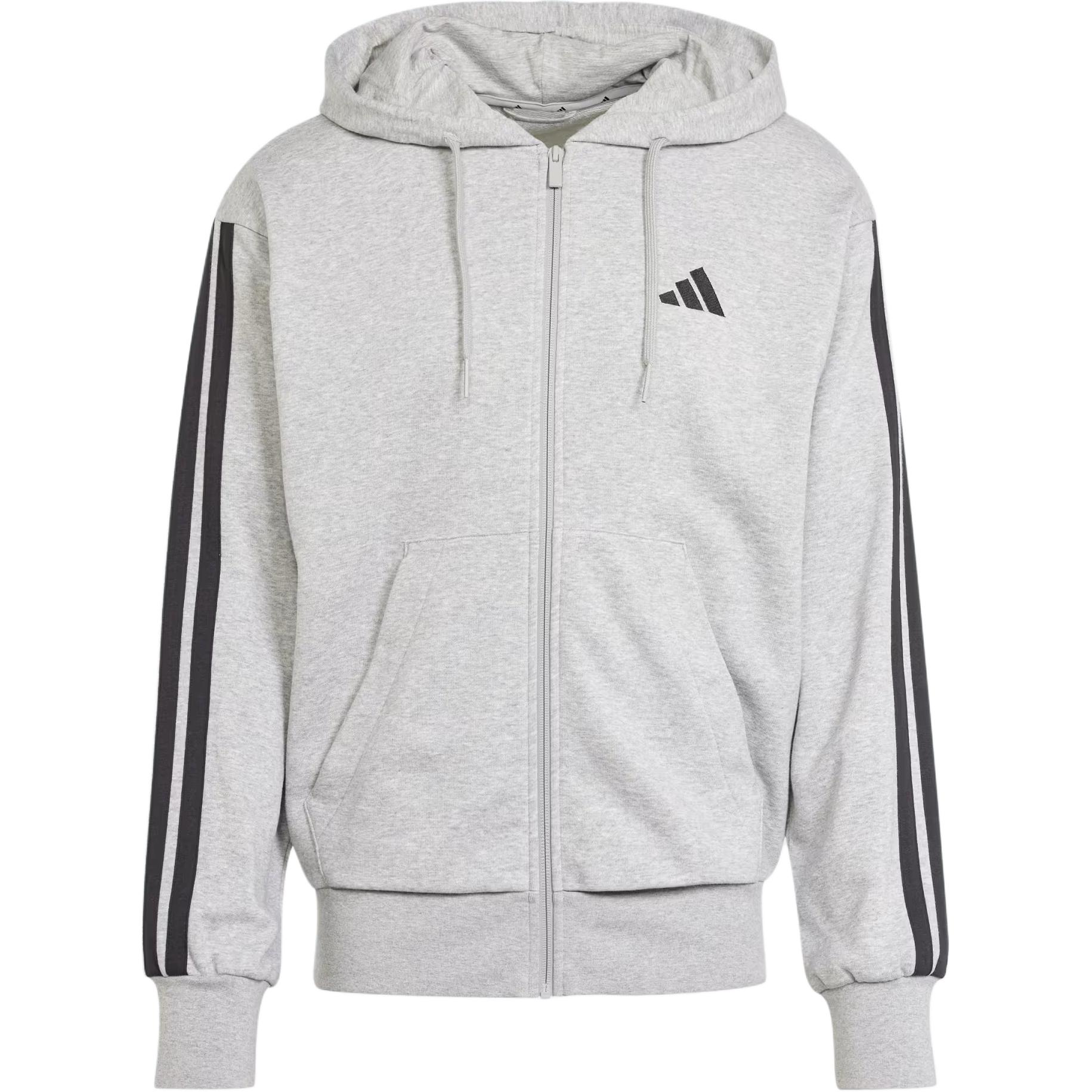 Эссеншиалс 3 полоски флисовая толстовка с полной молнией Adidas, средне-серый/черный — фото 2