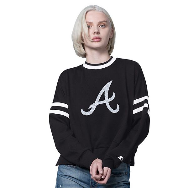 

Женский черный свитшот cropped drop shoulder с принтом atlanta braves Starter