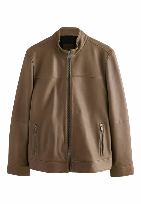 Кожаная куртка с воротником-стойкой, прямого кроя. Next, Brown Nubuck