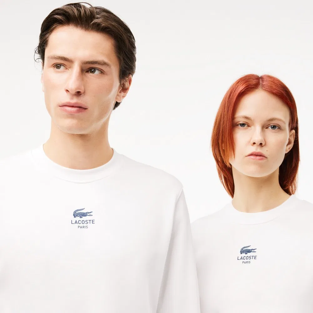 Мужской свитшот Lacoste с круглым вырезом и мягким брендингом, айвори — фото 2