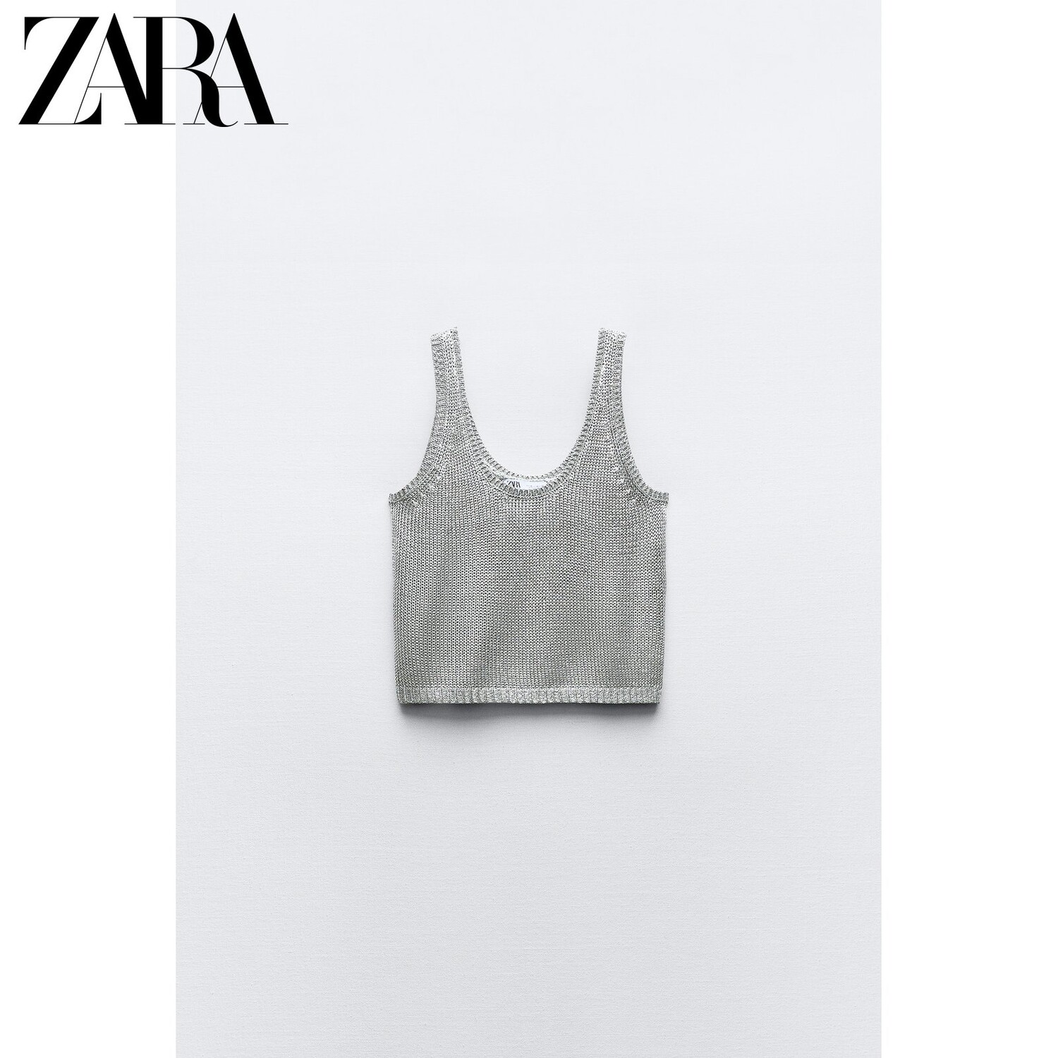 

Топ вязаный женский Zara, серебряный, Серый, Топ вязаный женский Zara, серебряный