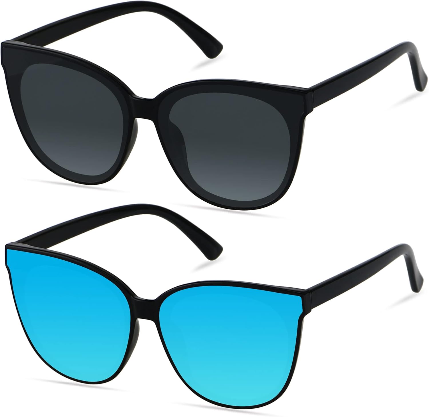 

Солнцезащитные очки LYZOIT Oversized Cat Eye для женщин, большие очки в оправе "кошачий глаз", комплект из 2 штук, модные винтажные солнцезащитные очки, (2pack) Black + Mirrored Ice Blue