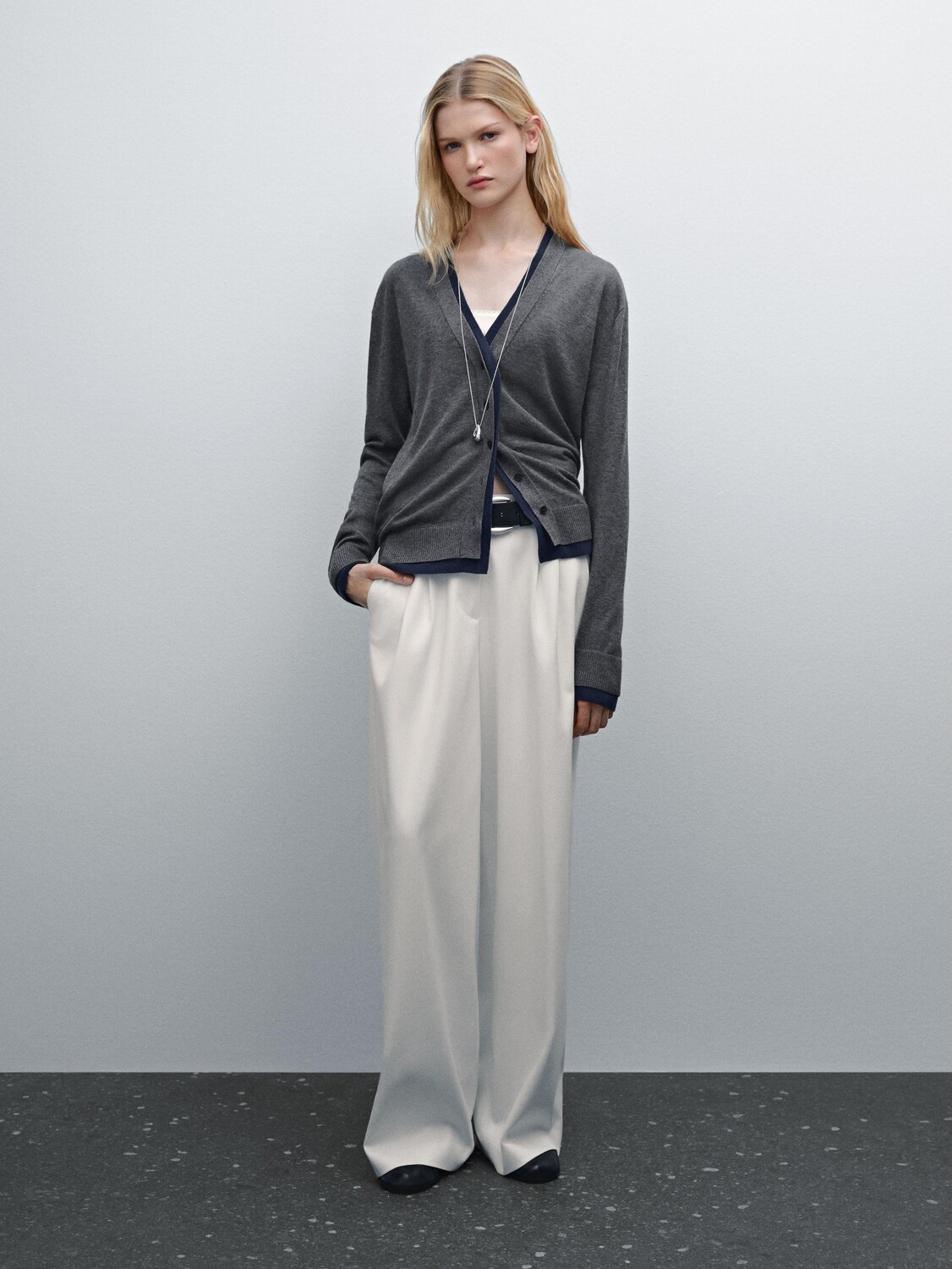 

Кардиган из смесовой шерсти с двойной отделкой Massimo Dutti, синий