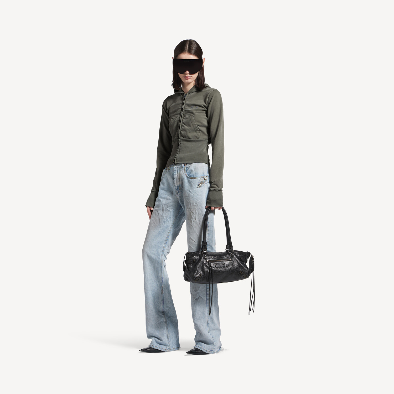 

Женское спортивное худи на молнии loop sports icon с высокой резинкой, серого цвета BALENCIAGA, серый