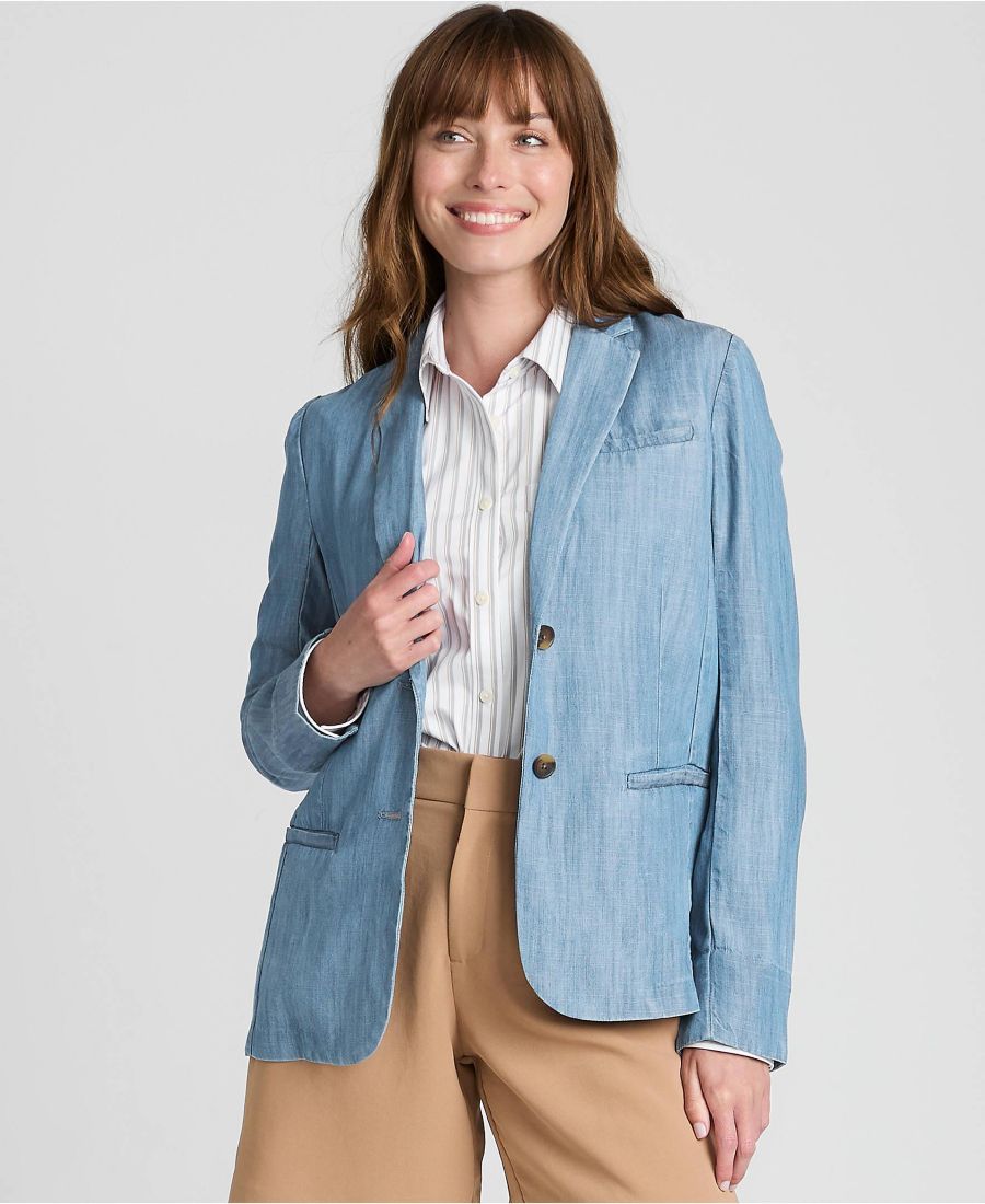 

Женский свободный блейзер из синтетического волокна TENCEL цвета индиго Lands' End, Soft indigo