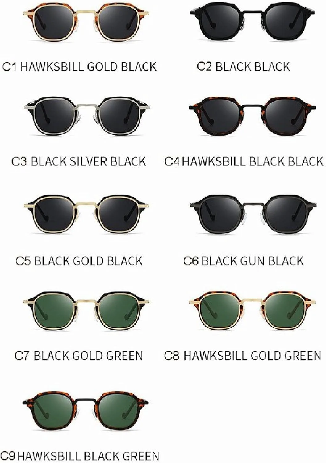 

Солнцезащитные очки в стиле ретро-стимпанк, маленькие, для мужчин и женщин, металлическая оправа, защита от УФ-излучения UV400 TKKTLLT, C9hawsbillblackgreen