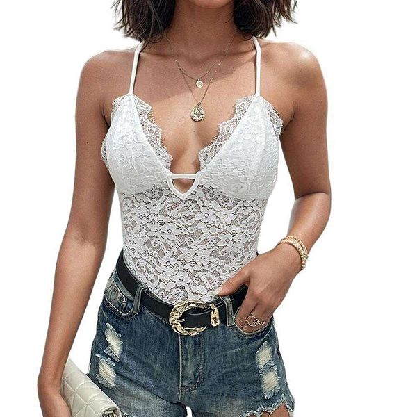 

Женский топ-ками с цветочным кружевом и ажурным краем на тонких бретелях Elitespirit, White