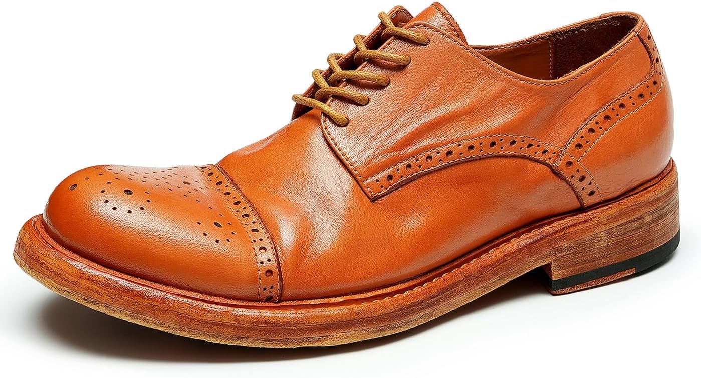 

Мужские классические туфли Santimon Oxfords, выполненные из натуральной кожи, ручной работы, с подошвой Goodyear. Броги, дерби, модные туфли для бизнеса, свадьбы, повседневной носки и выпускных для мужчин, оранжевый