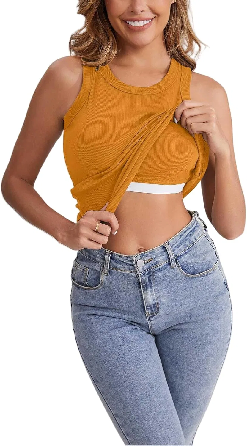 Топ с встроенным бюстгальтером Ribbed Knit Tank Tops, Yellow