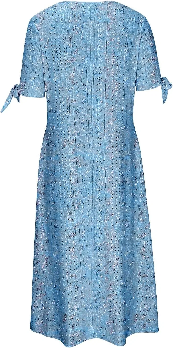 Женское макси-платье с вышивкой и пуговицами Generic, Blue — фото 4