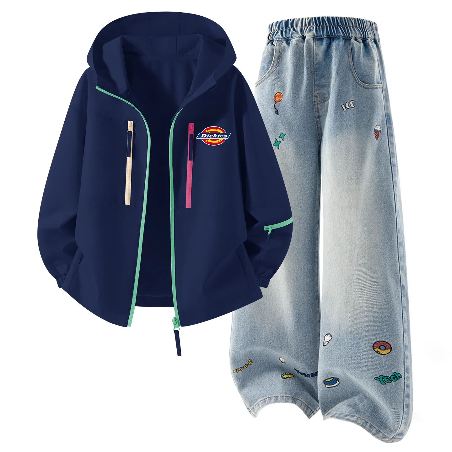Детский комплект из худи и брюк с принтом, модель Silicone Standard K, Dickies, Sweet Pink/Denim Blue — фото 4
