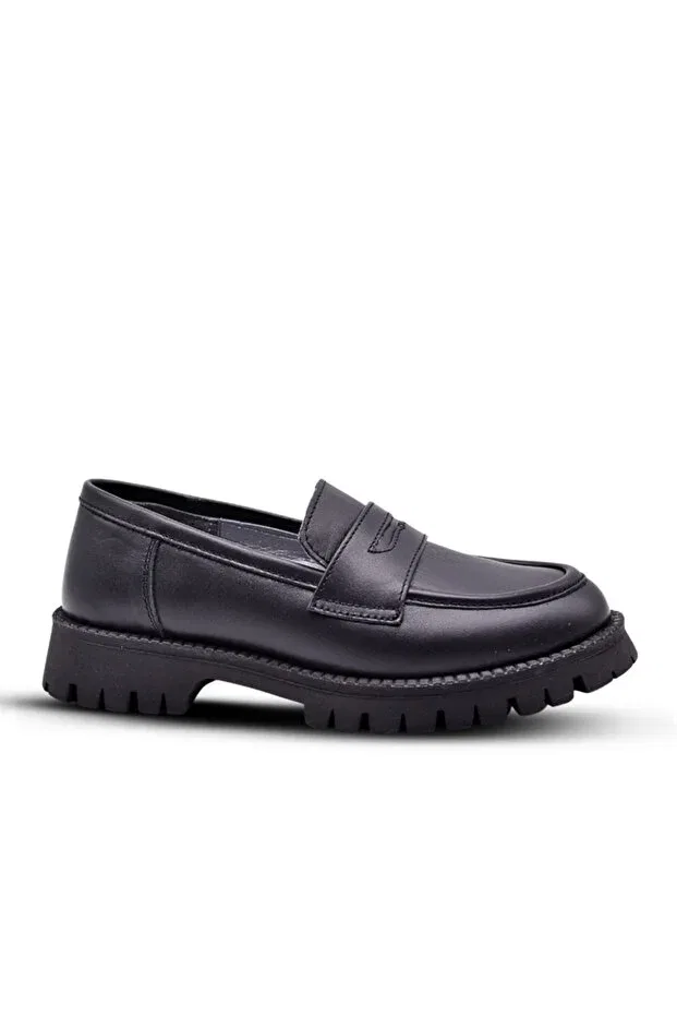 Детские туфли для девочек кожаные Vintage genuine leather loafer girls' school shoes Kids A More, Black