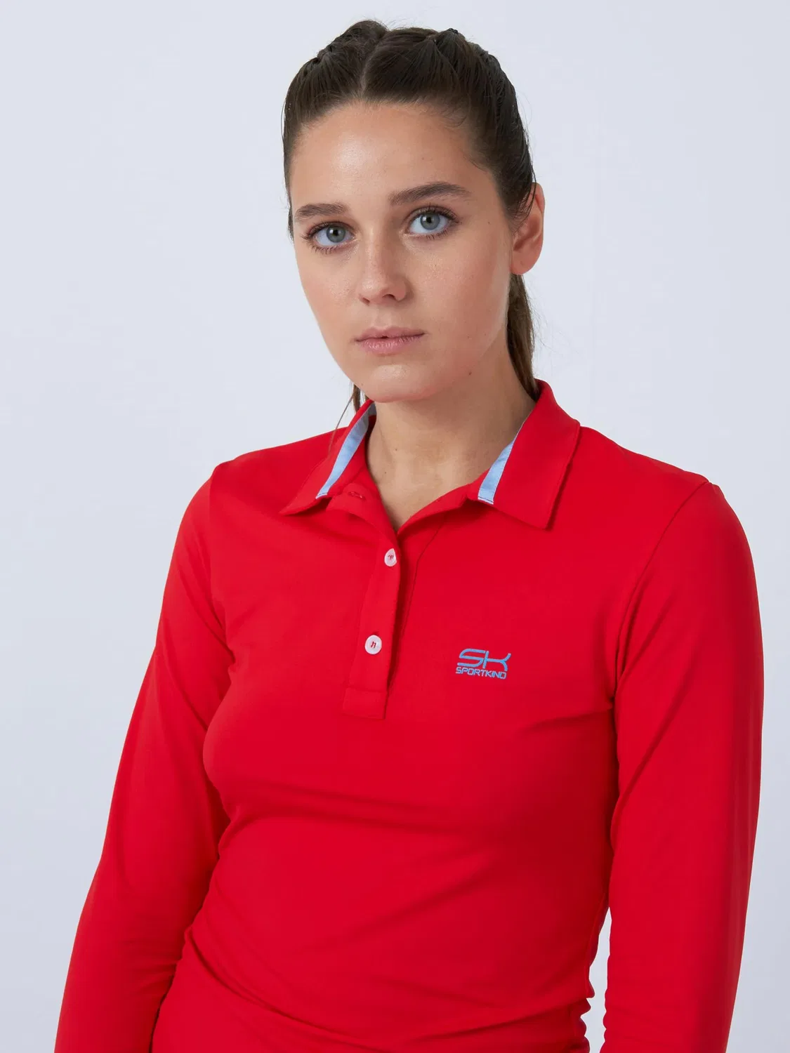 Спортивная рубашка-поло с длинным рукавом Sportkind Performance Shirt, красная — фото 2