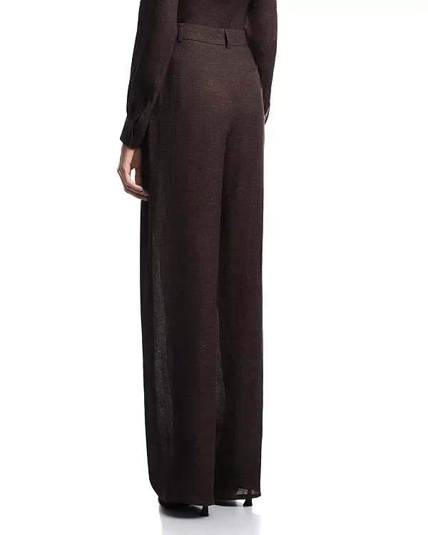 Женские брюки с защипами модели Linen blend chambray trousers Emporio Armani, Chocolate — фото 3
