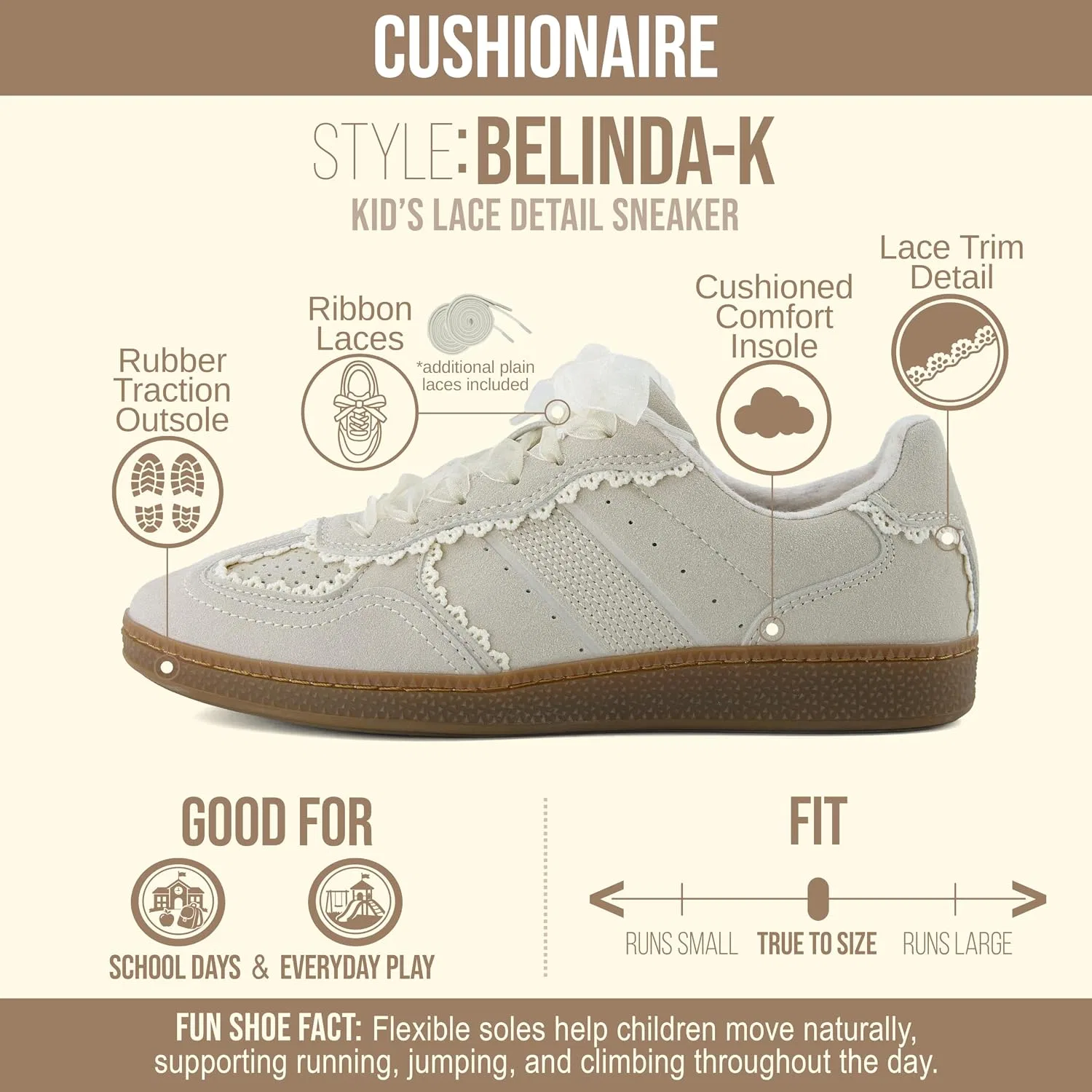 Детские кроссовки для девочек с кружевной отделкой Belinda CUSHIONAIRE, Grey — фото 4