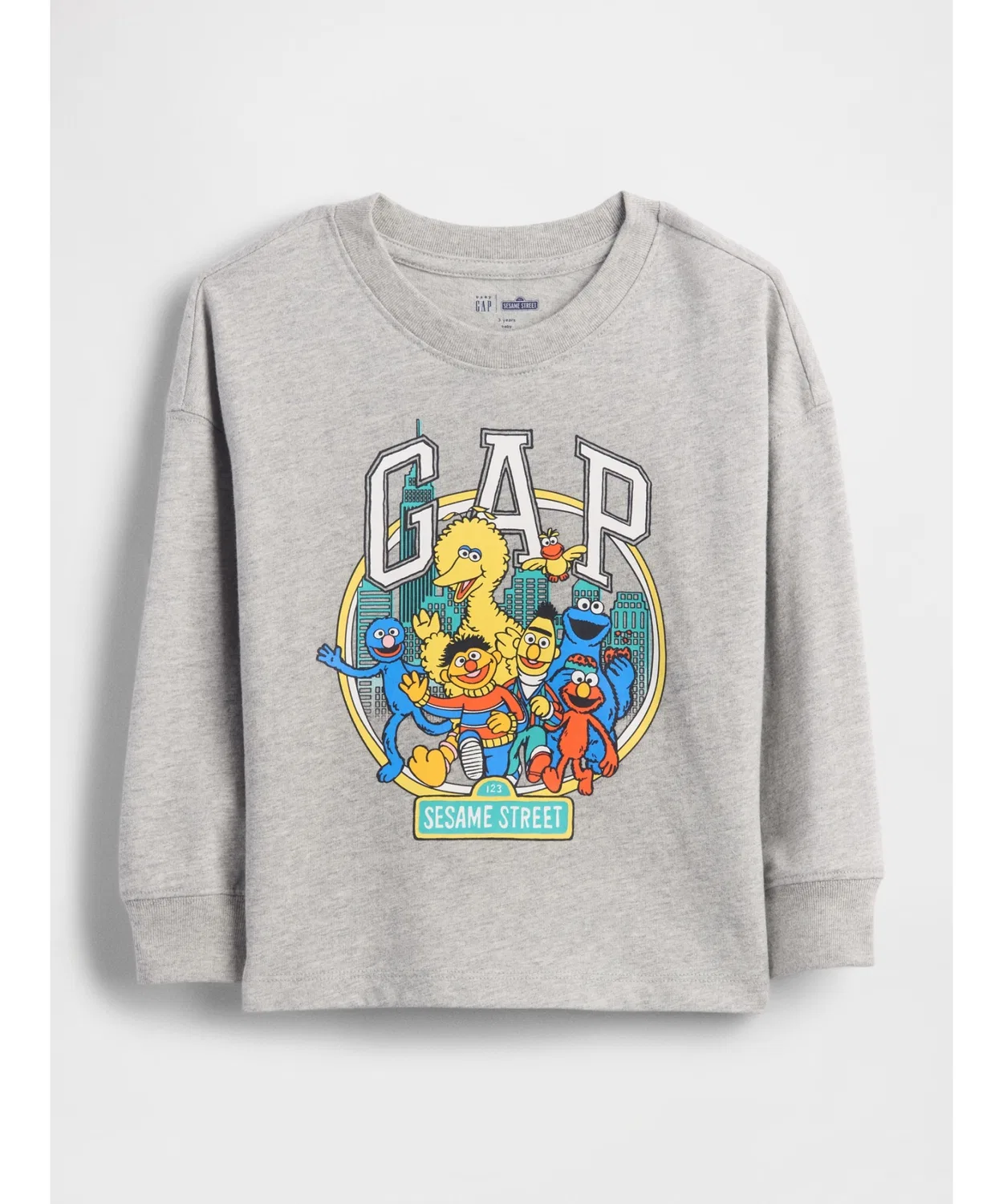 Детская футболка с длинным рукавом с принтом GAP и Sesame Street GAP, Серый