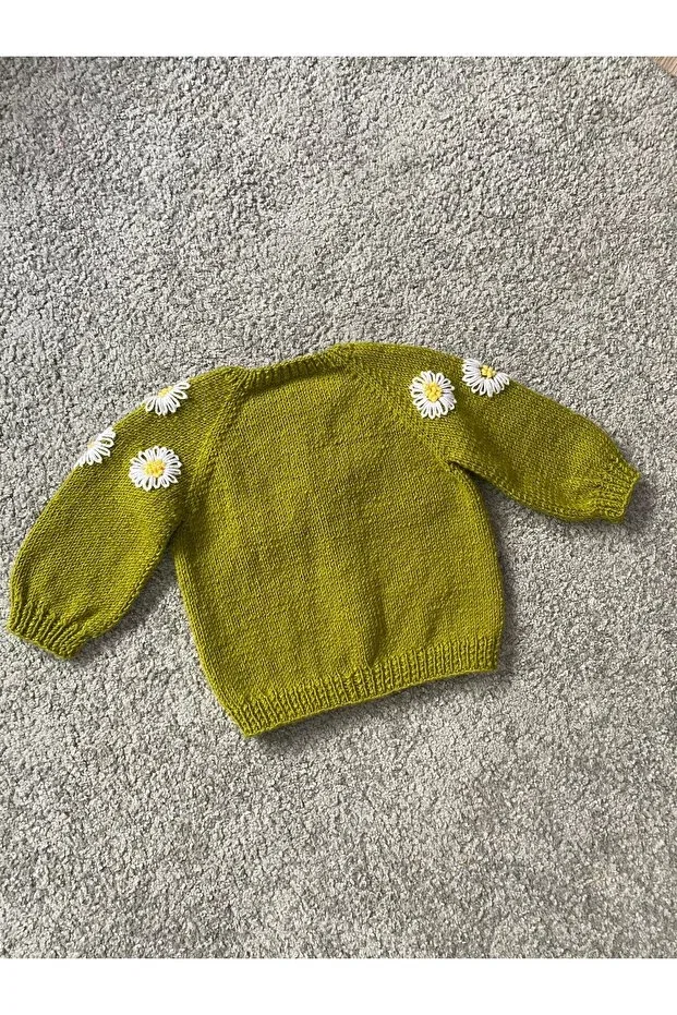 Детский кардиган с ручной вышивкой Hand Knitted Daisy Embroidered Nevalin, Green — фото 3