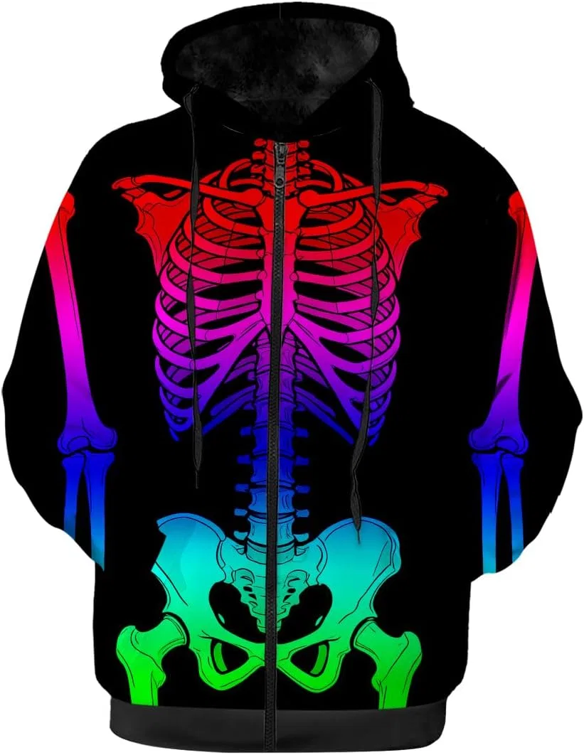 Мужская куртка с молнией с принтом, Skeleton Rainbow