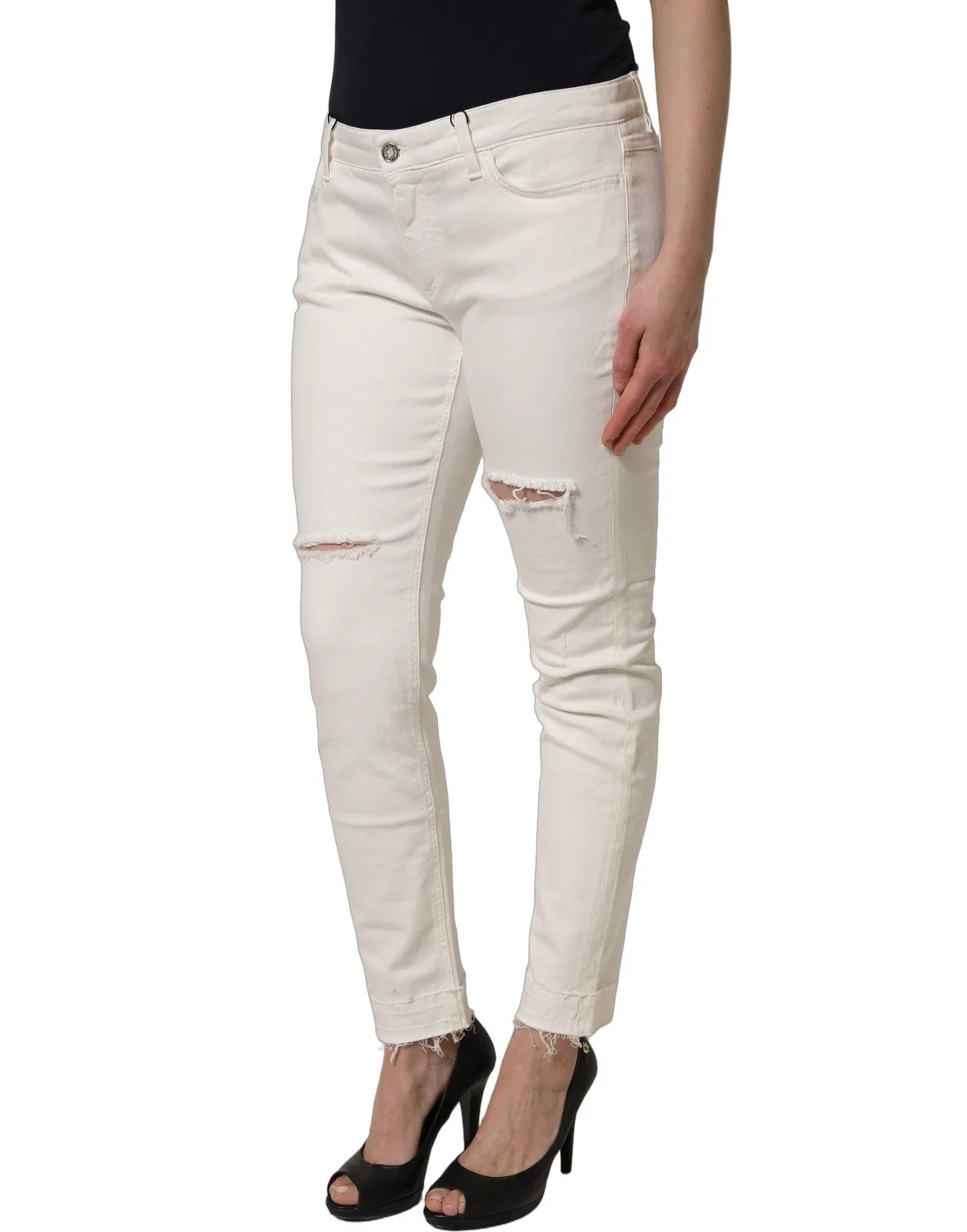 Женские джинсы скинни с потертостями Skinny Jeans Dolce & Gabbana, White — фото 4