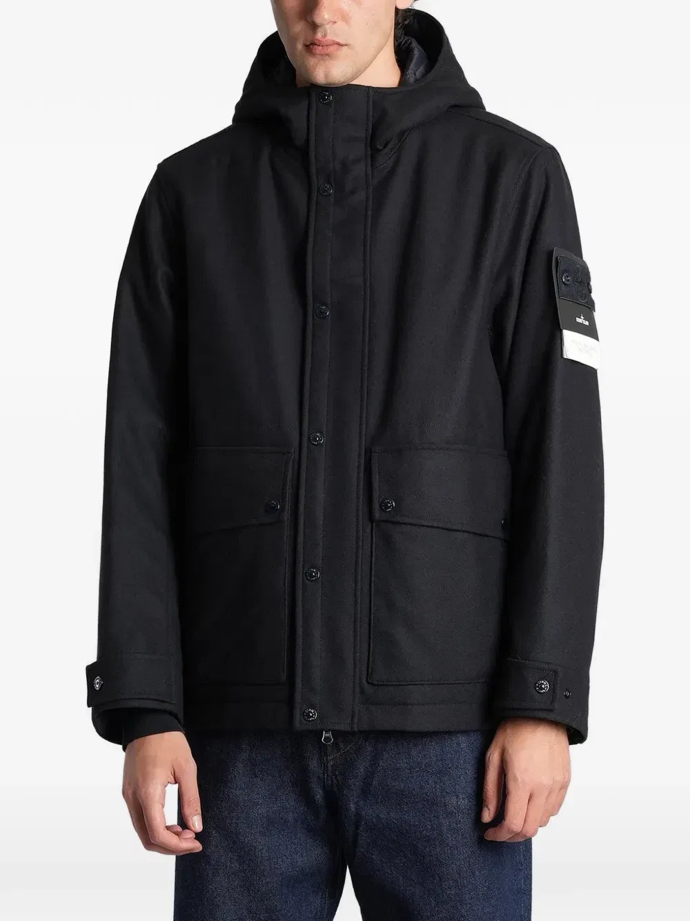 4100018 шерстяной нейлоновый фланелевый призрак-куртка S.I Stone Island, черный