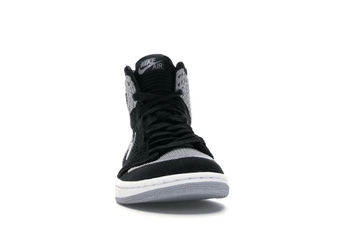 Детские кроссовки высокие с принтом Jordan 1 Retro High Flyknit Jordan, Black/Wolf Grey-White — фото 2