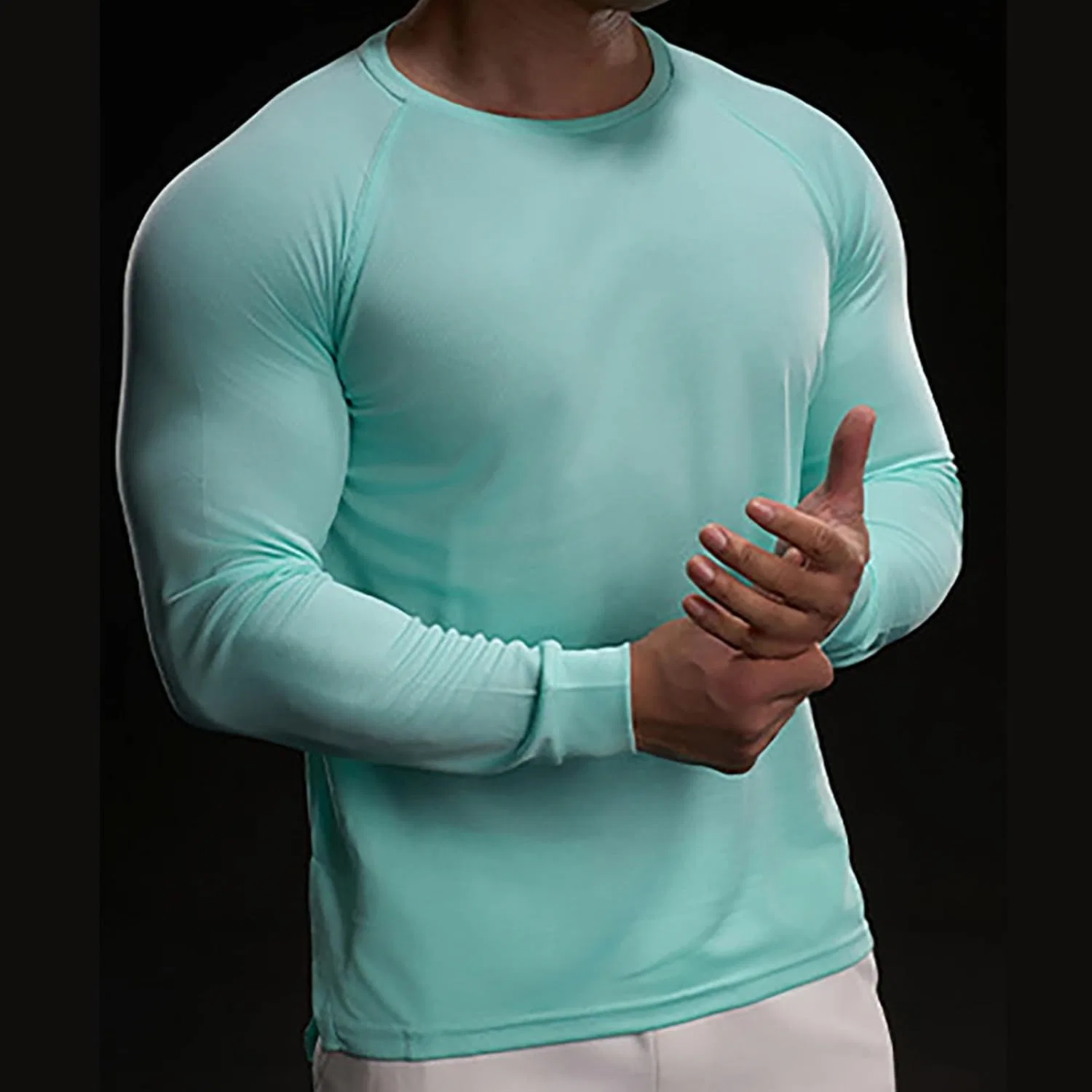 Мужская компрессионная футболка с длинным рукавом, Light Green — фото 3