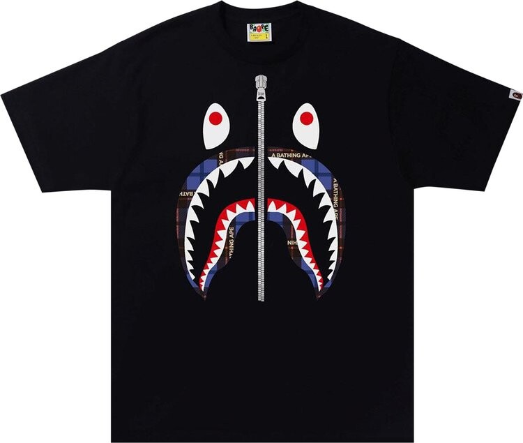 

Футболка BAPE Logo Check Shark Tee 'Black/Blue', черный