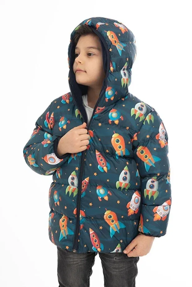 Детский зимнее пуховик для девочек с принтом Rocket Outriverkids, Navy Blue — фото 2