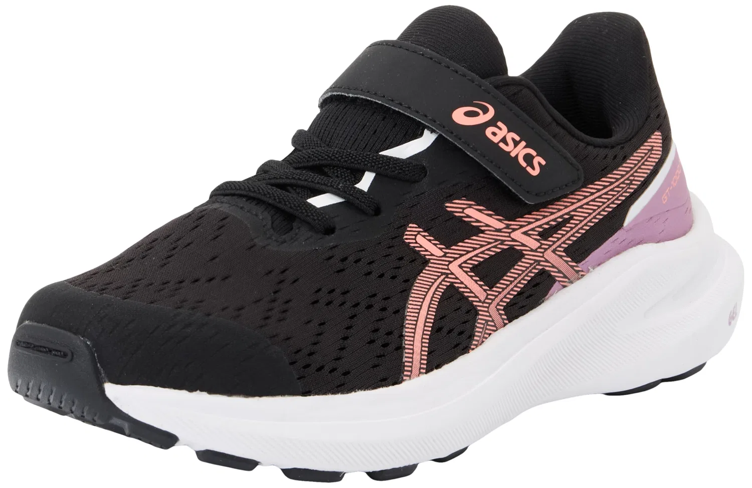 Детские кроссовки для мальчиков с шнуровкой и липучкой Gt-1000 13 Ps ASICS, Black Sun Coral