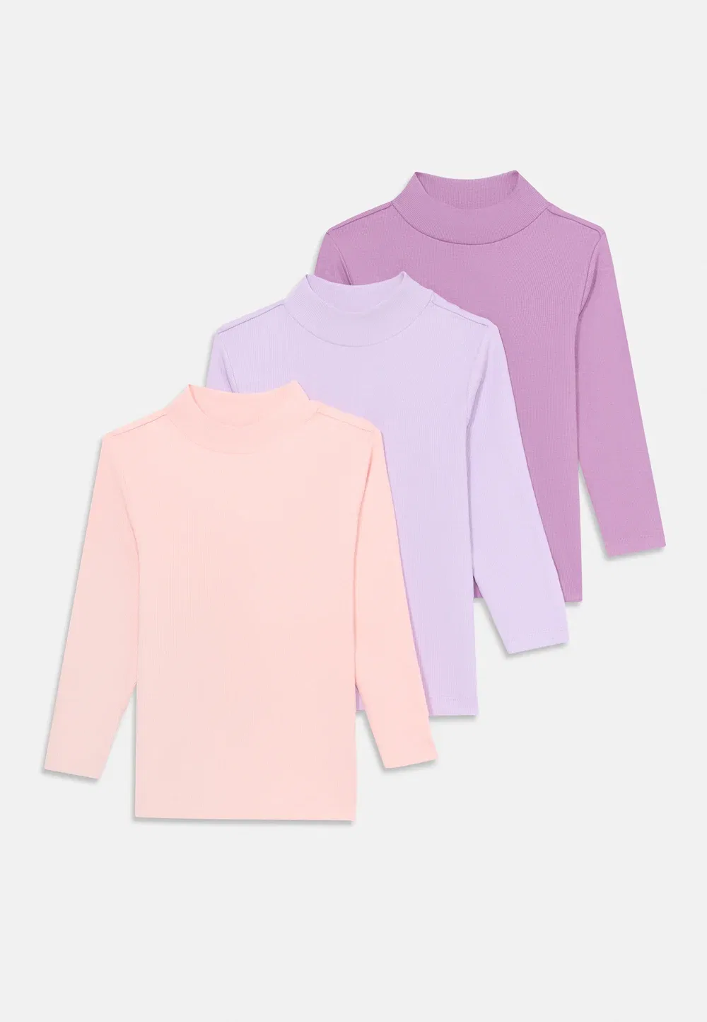 Комплект из 3 топов с длинными рукавами и высоким воротником Friboo, Pink/Lilac/Purple