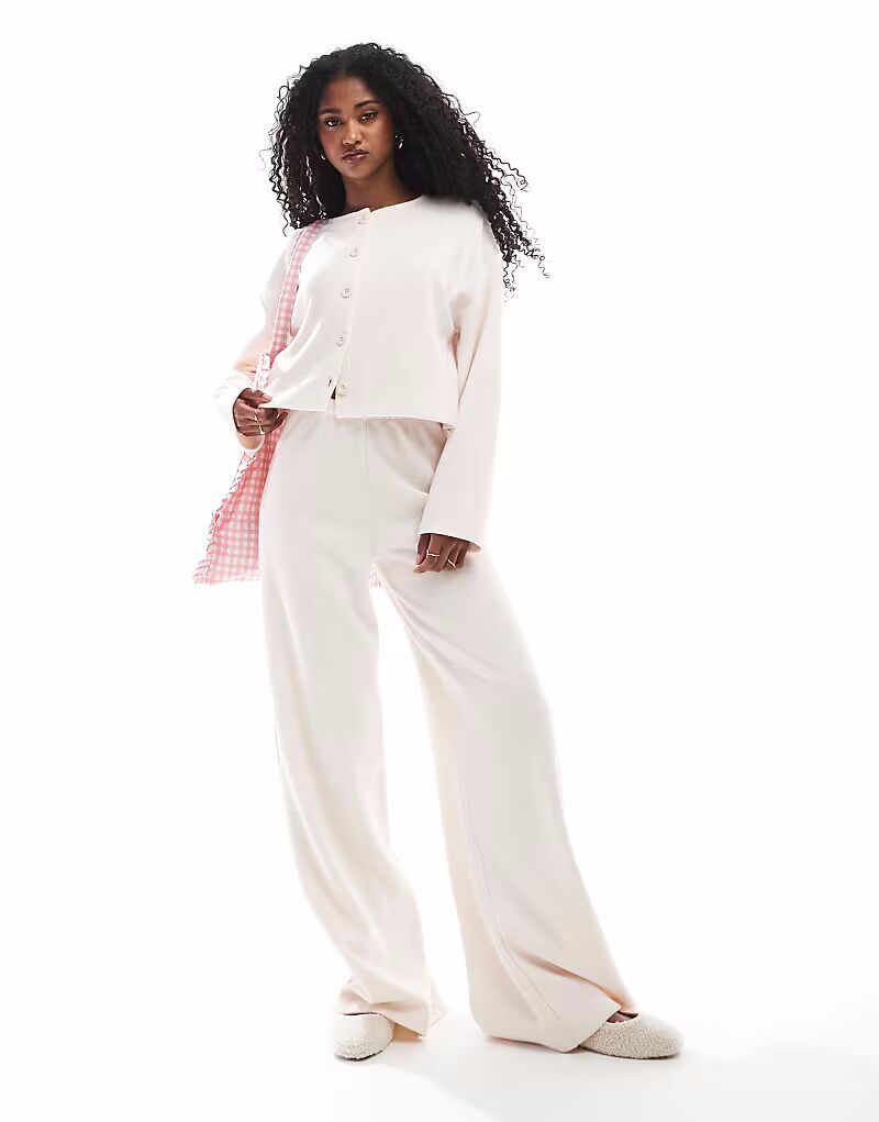 

Мягкие широкие брюки в рубчик светло-розового цвета Miss Selfridge