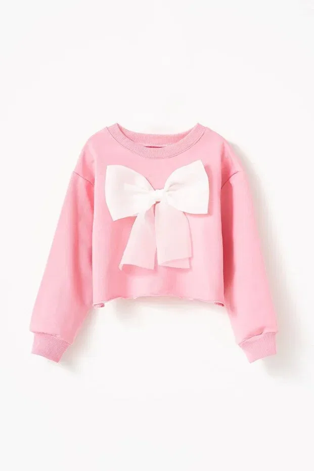 Детское для девочек свитшот кроп с бантом Anastasia organza bow crop Banamio, Pink-White