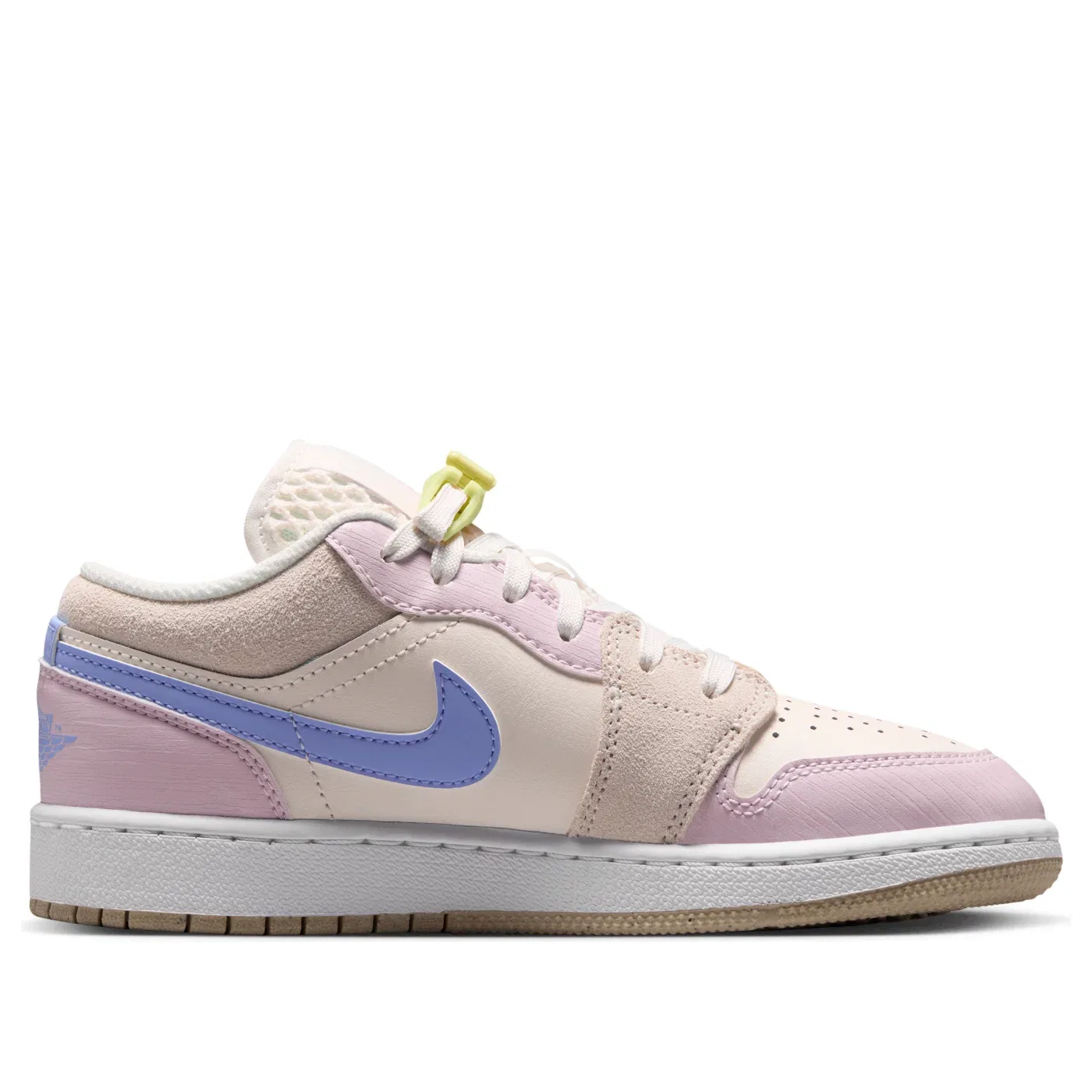 Детские кроссовки с кожаным верхом Air Jordan 1 Low Sail Bleached Lilac, розовый — фото 2