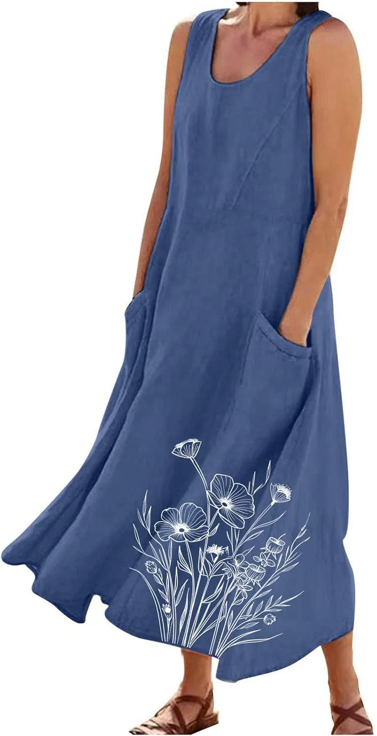 Женское летнее платье макси с принтом Casual, Blue
