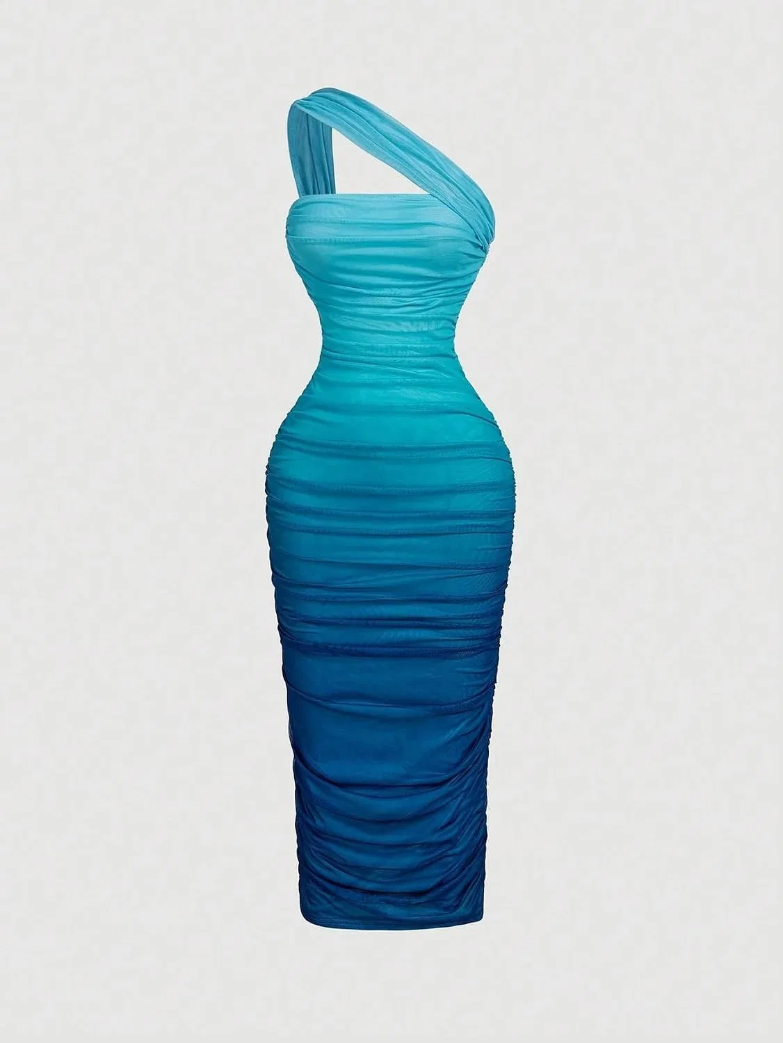 Женское элегантное миди-платье Bodycon с асимметричным вырезом, Blue — фото 4