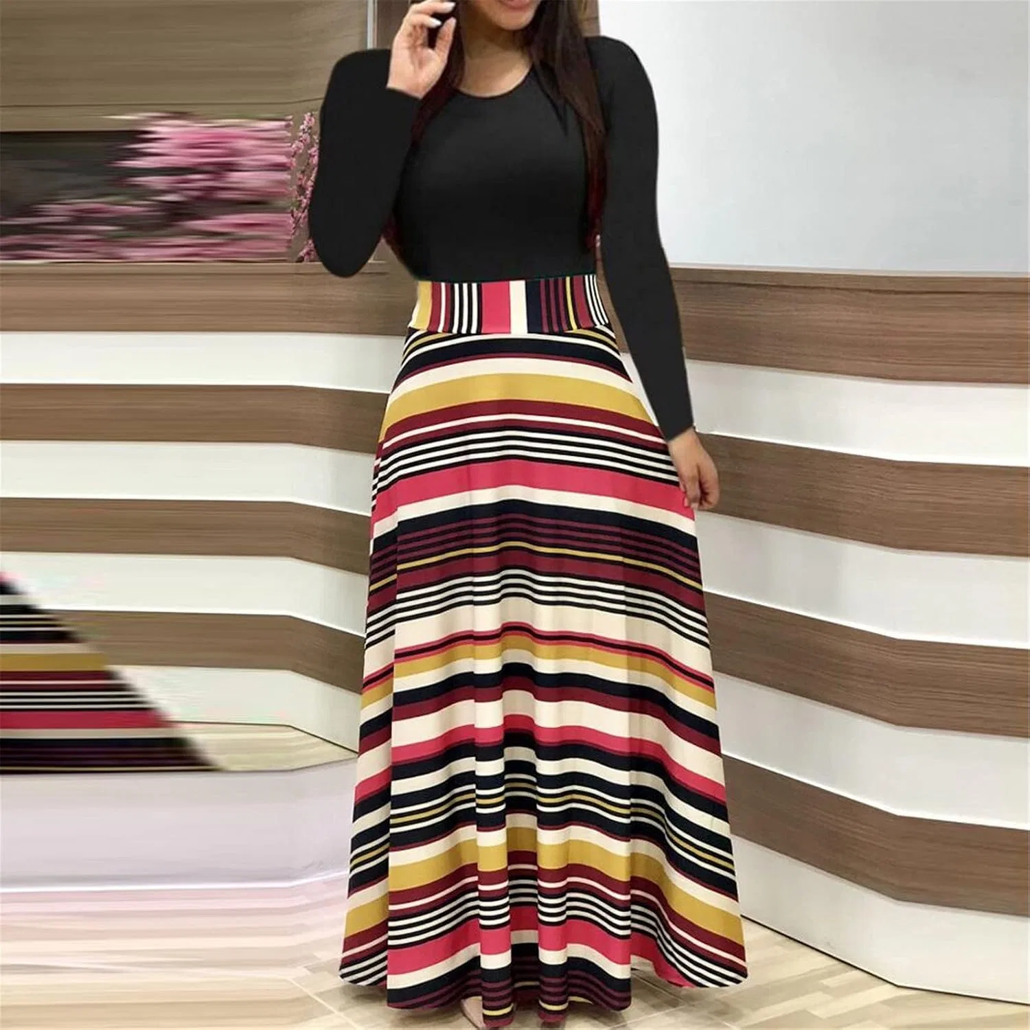 Женское макси-платье с цветочным принтом, A-силуэт, Black/Multicolor — фото 2