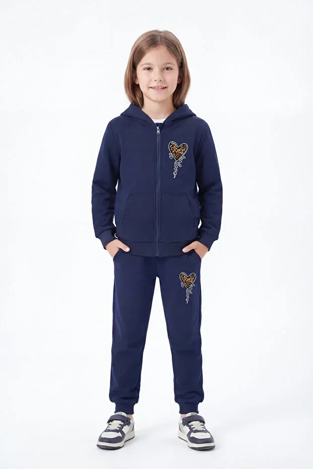 Детский комплект спортивных костюмов для девочек на молнии 3 Piece Zippered Girls Tracksuit Set Fyk Collection, Navy Blue-Grey-Black — фото 2