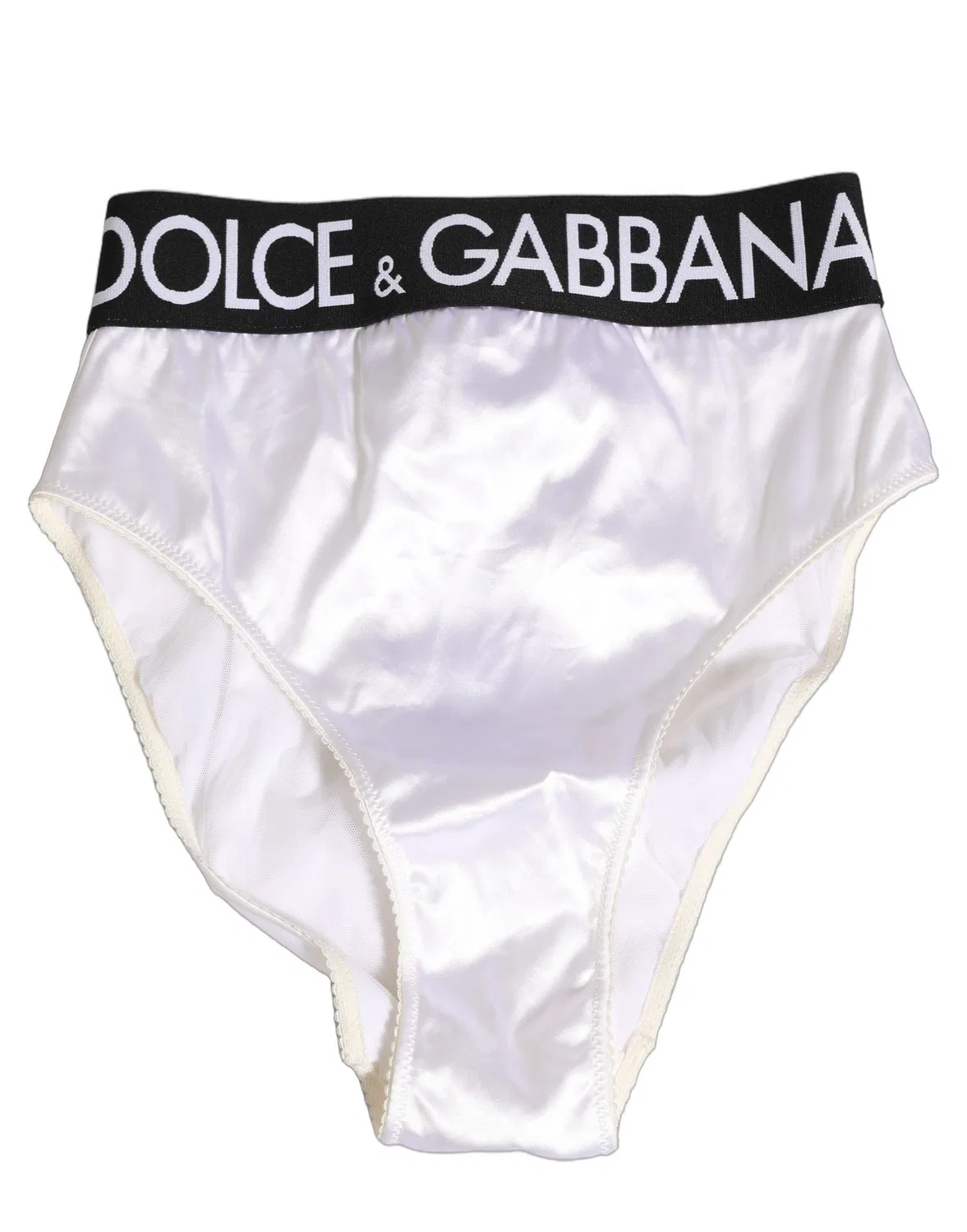 Женские трусы-слипы с логотипом White Satin High-Waist Brief Logo Dolce & Gabbana, White — фото 2