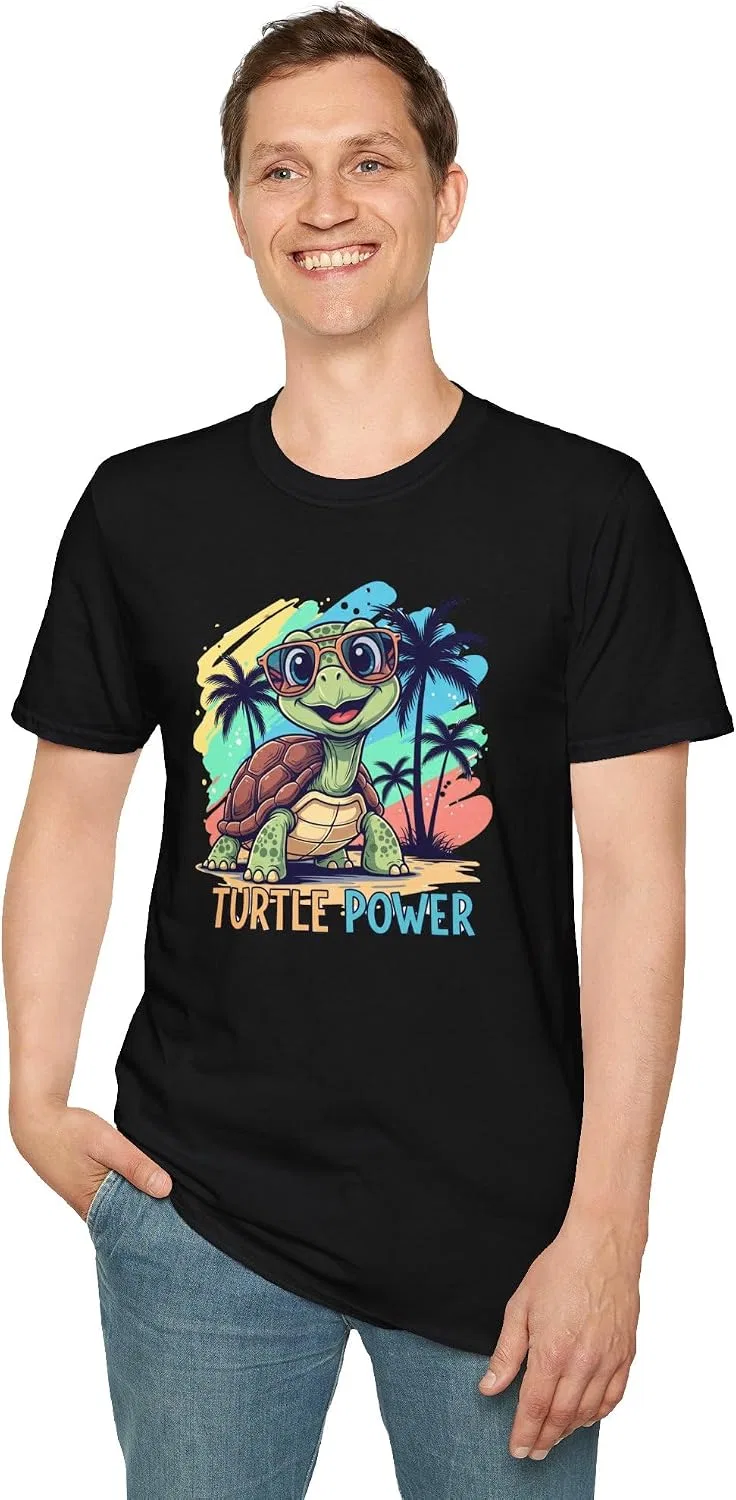 Футболка с принтом Turtle Power Gildan 64000, Black — фото 3