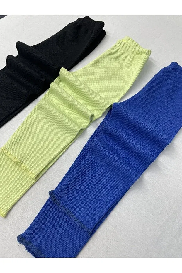 Детские леггинсы для девочек хлопковые 3-комплект Berat Moda, Black-Blue-F.Green