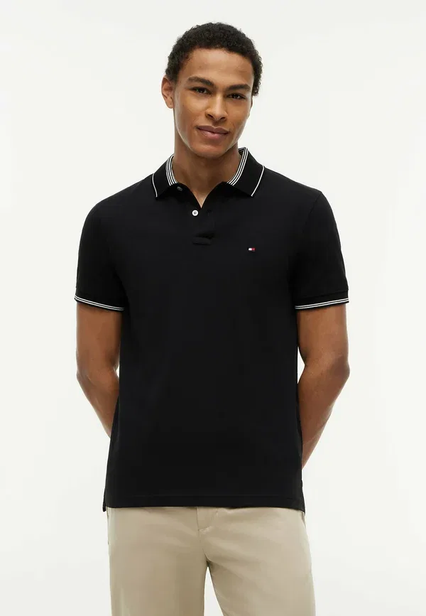 Поло хлопковое Tommy Hilfiger Heritage regular fit stripe trim, черный