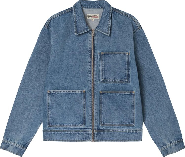 

Куртка Stussy Denim Zip Work Jacket 'Washed Blue', синий